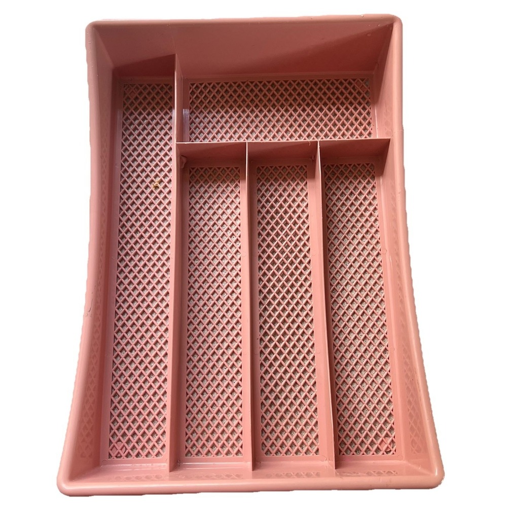 Vtg 80s Pink Mesh Junk Drawer Organizer Cutlery Utensil Silverware 14x10x2 Retro